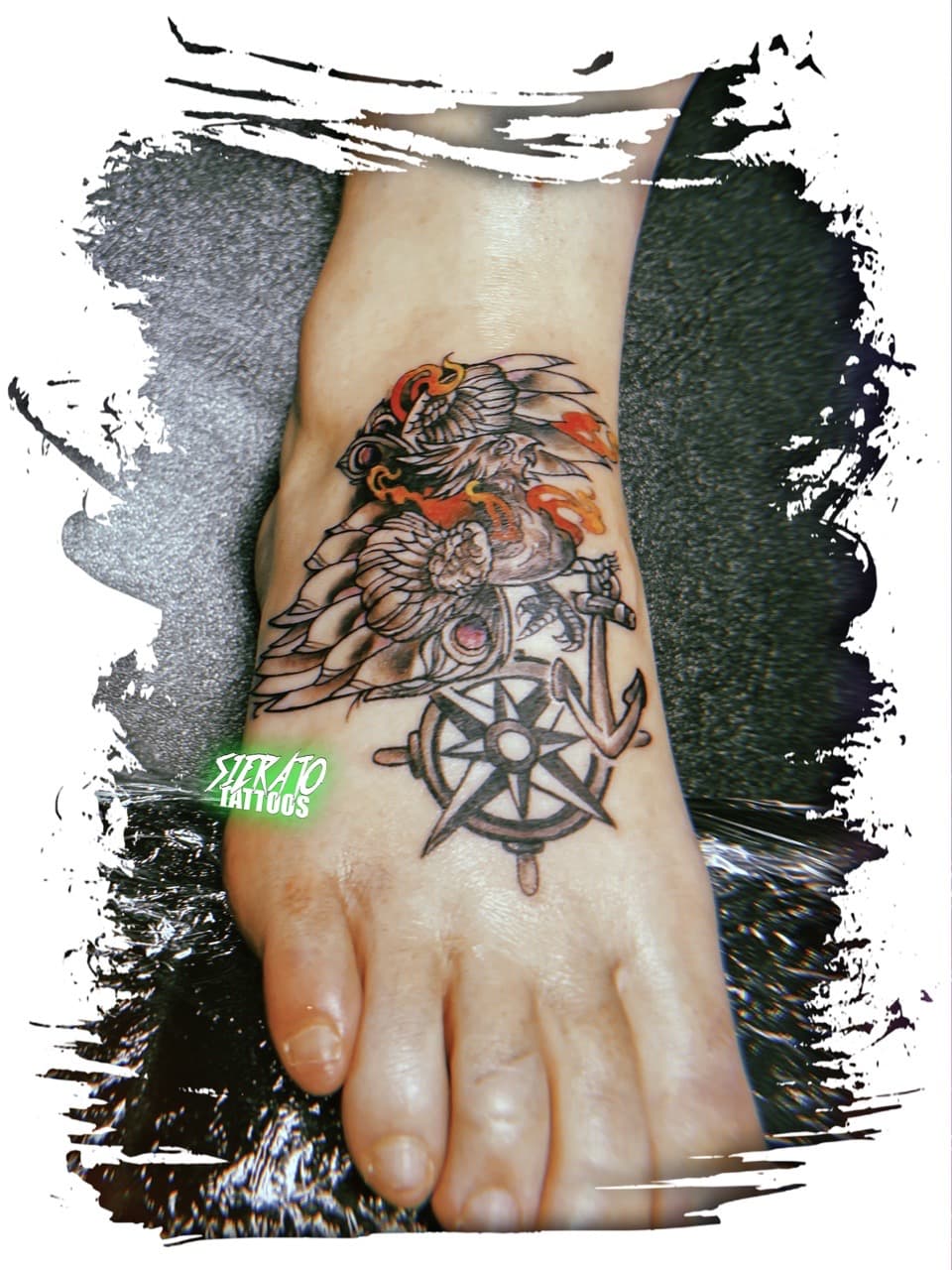 Neo-Traditional + Illustrative phoenix tattoo on Foot by Sierato_Tattoos on TattMe