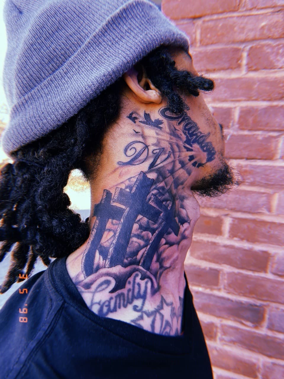 Black & Grey + Lettering crosses tattoo on Neck (Side) by Sierato_Tattoos on TattMe
