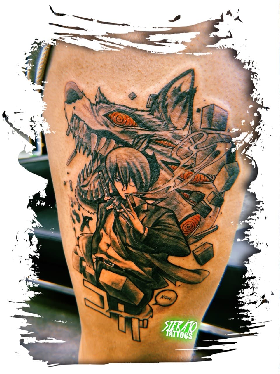 Anime + Illustrative anime character tattoo on Calf by Sierato_Tattoos on TattMe