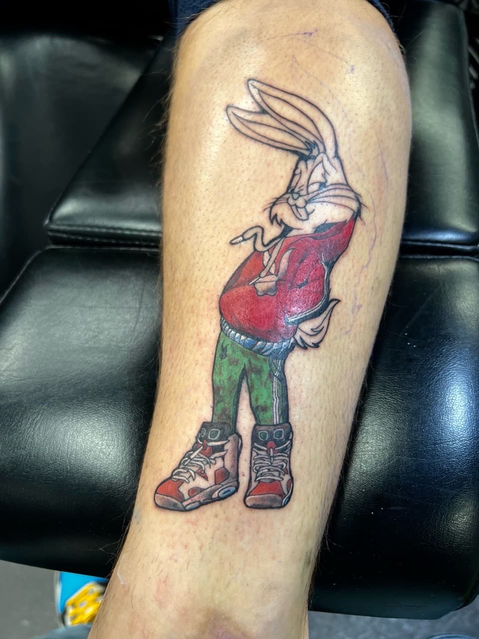Pop Culture + Color bugs bunny tattoo on Calf by Sierato_Tattoos on TattMe