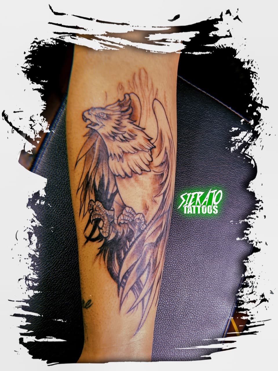 Black & Grey + Illustrative phoenix tattoo on Calf by Sierato_Tattoos on TattMe