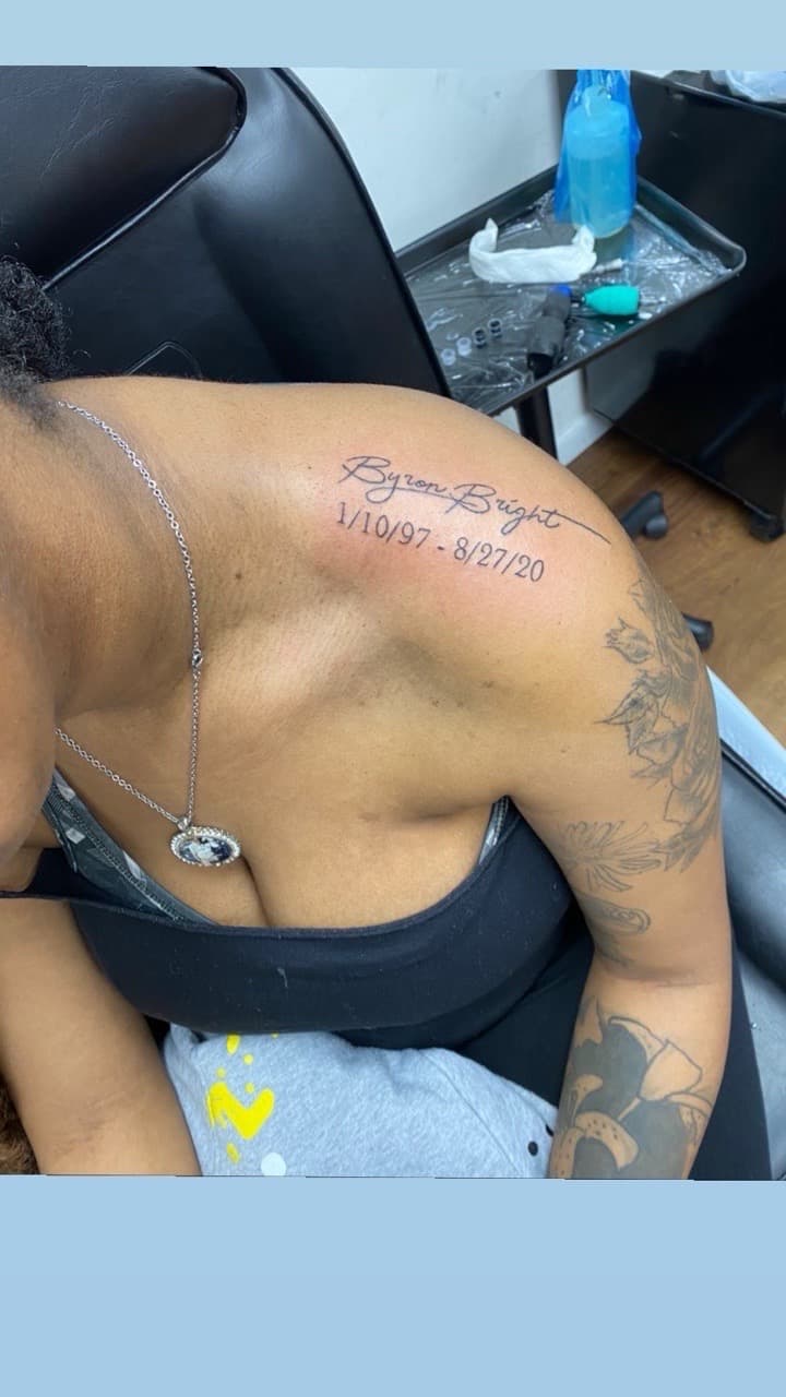 Lettering + Script names tattoo on Shoulder by Titan_Ink on TattMe