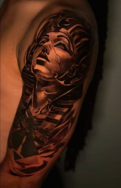Black & Grey + Realism pharaoh tattoo on Upper Arm by inkstains_tattoo_studio on TattMe