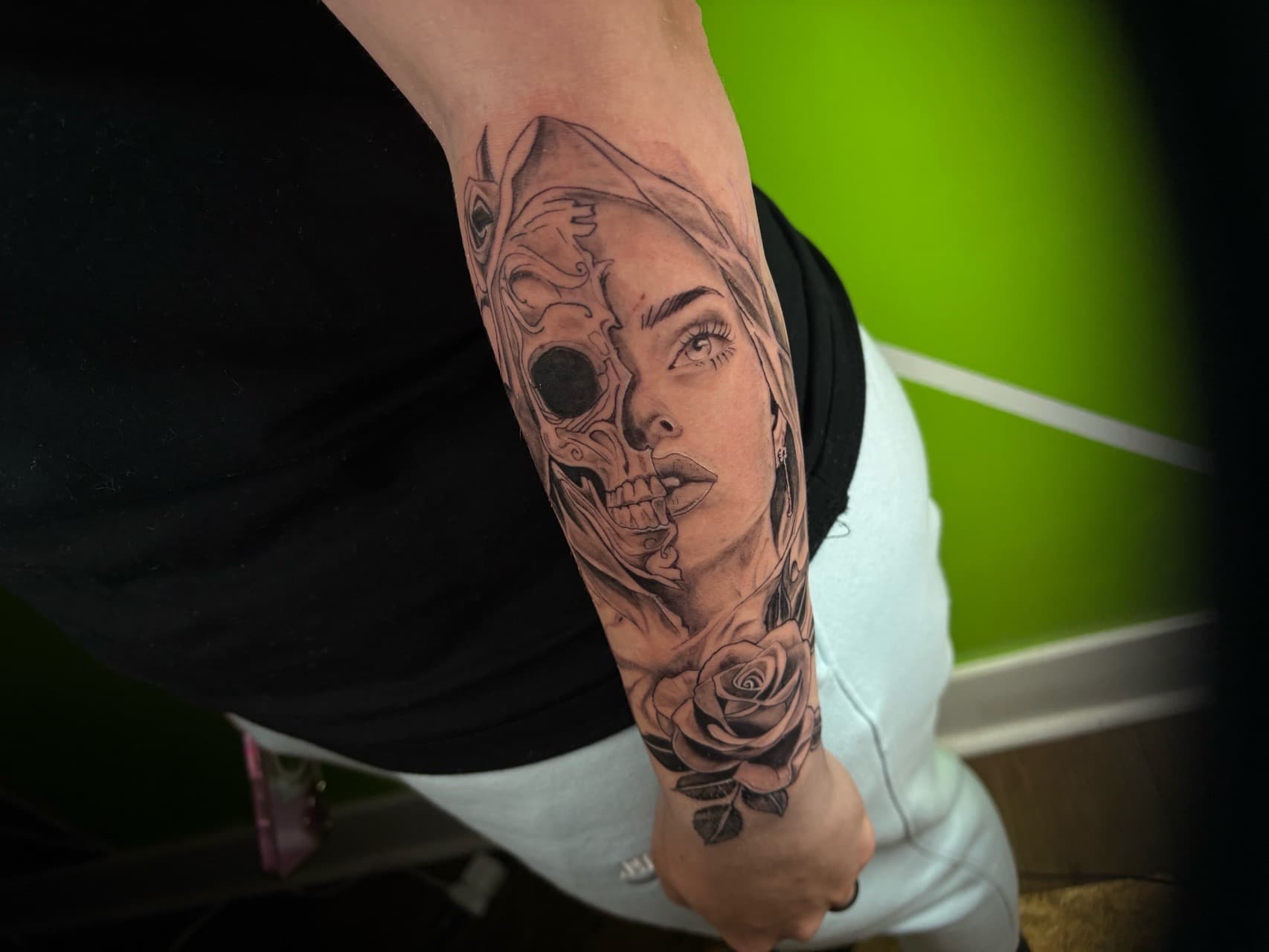 Black & Grey + Realism woman tattoo on Forearm by inkstains_tattoo_studio on TattMe