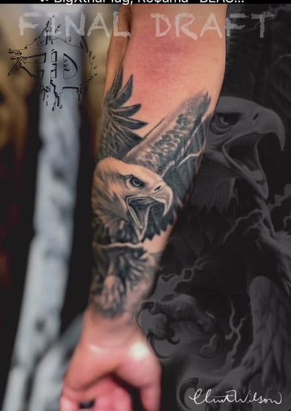 Realism + Black & Grey eagle tattoo on Half Sleeve by Clint_Wilson on TattMe