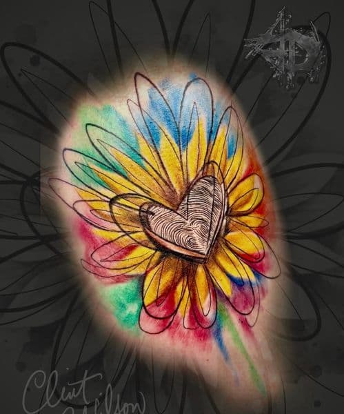Watercolor + Abstract flower tattoo on Upper Arm by Clint_Wilson on TattMe