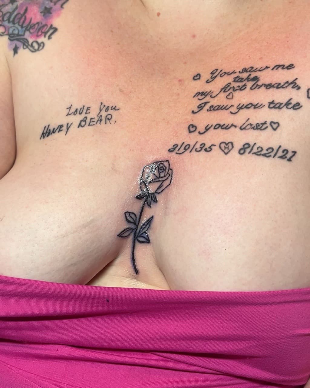 Lettering + Script rose tattoo on Sternum by ink_Queens_Crystal on TattMe
