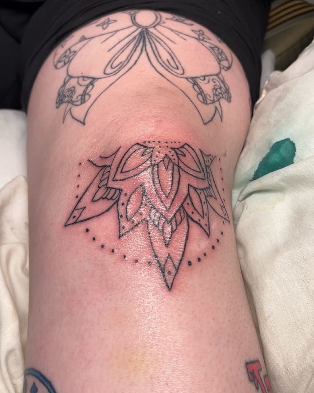 Mandala + Geometric flower tattoo on Knee by ink_Queens_Crystal on TattMe