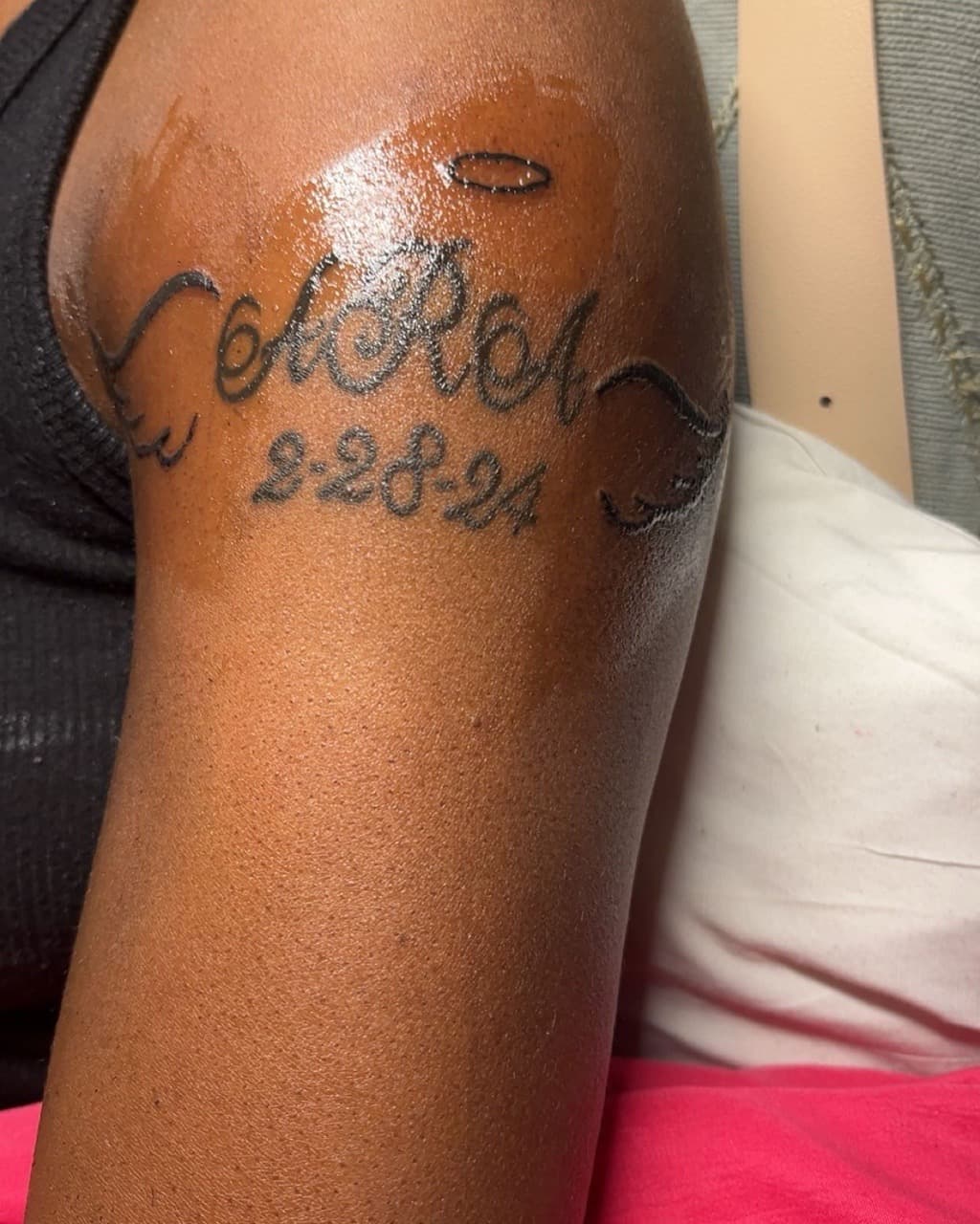 Script + Fine Line name tattoo on Upper Arm by ink_Queens_Crystal on TattMe