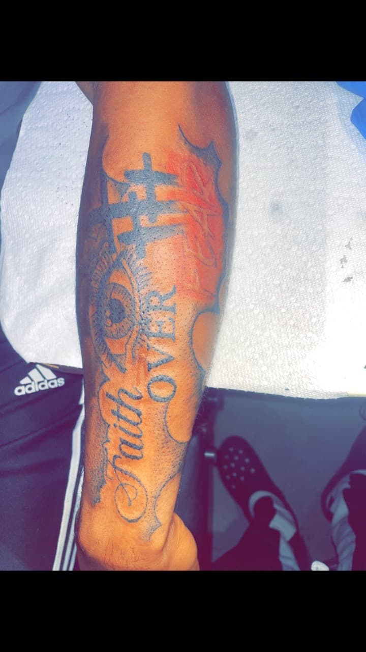 Lettering + Script cross tattoo on Forearm by 4oeMag_Tattoos on TattMe