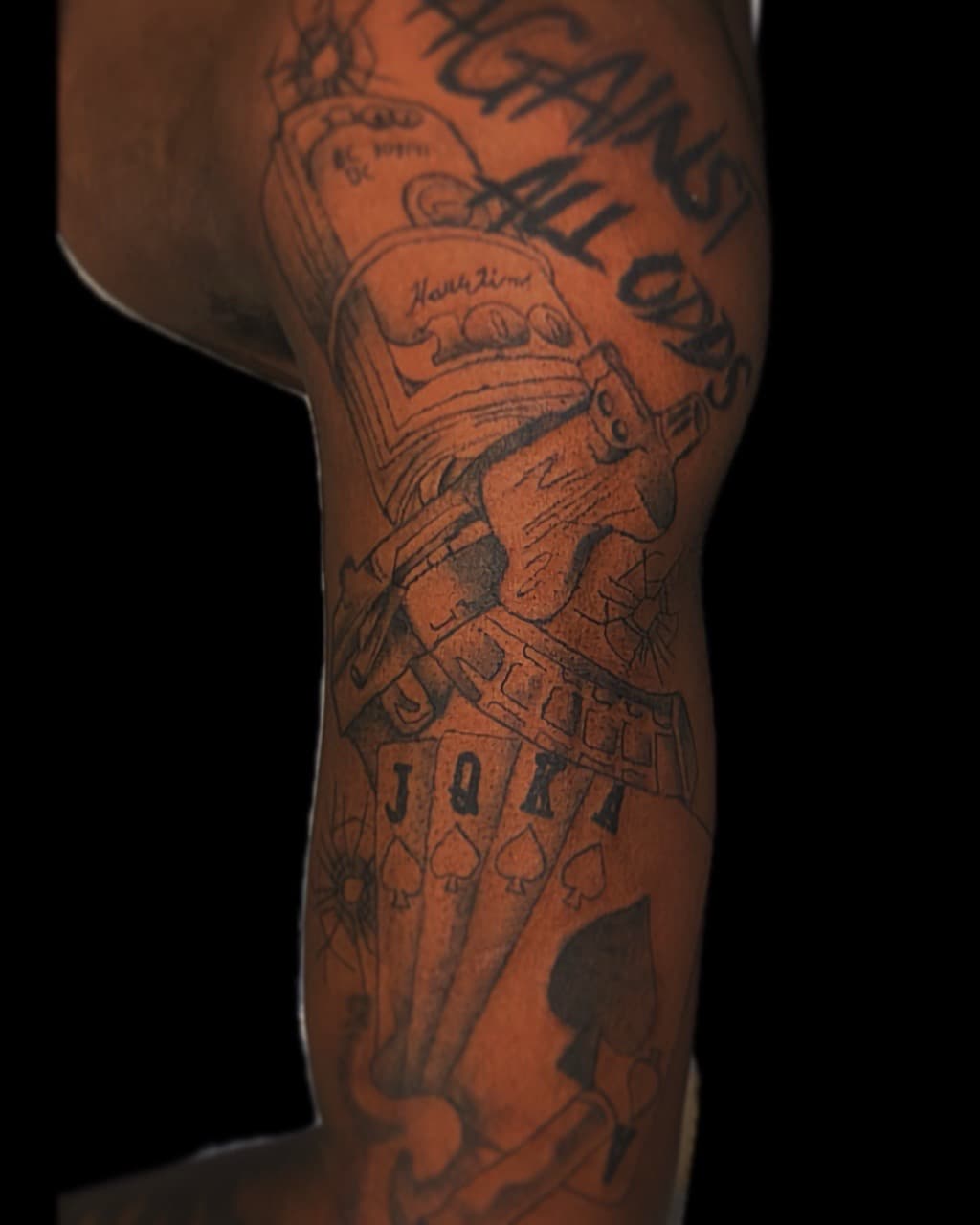 Black-work + Line-work money tattoo on Upper Arm by 4oeMag_Tattoos on TattMe