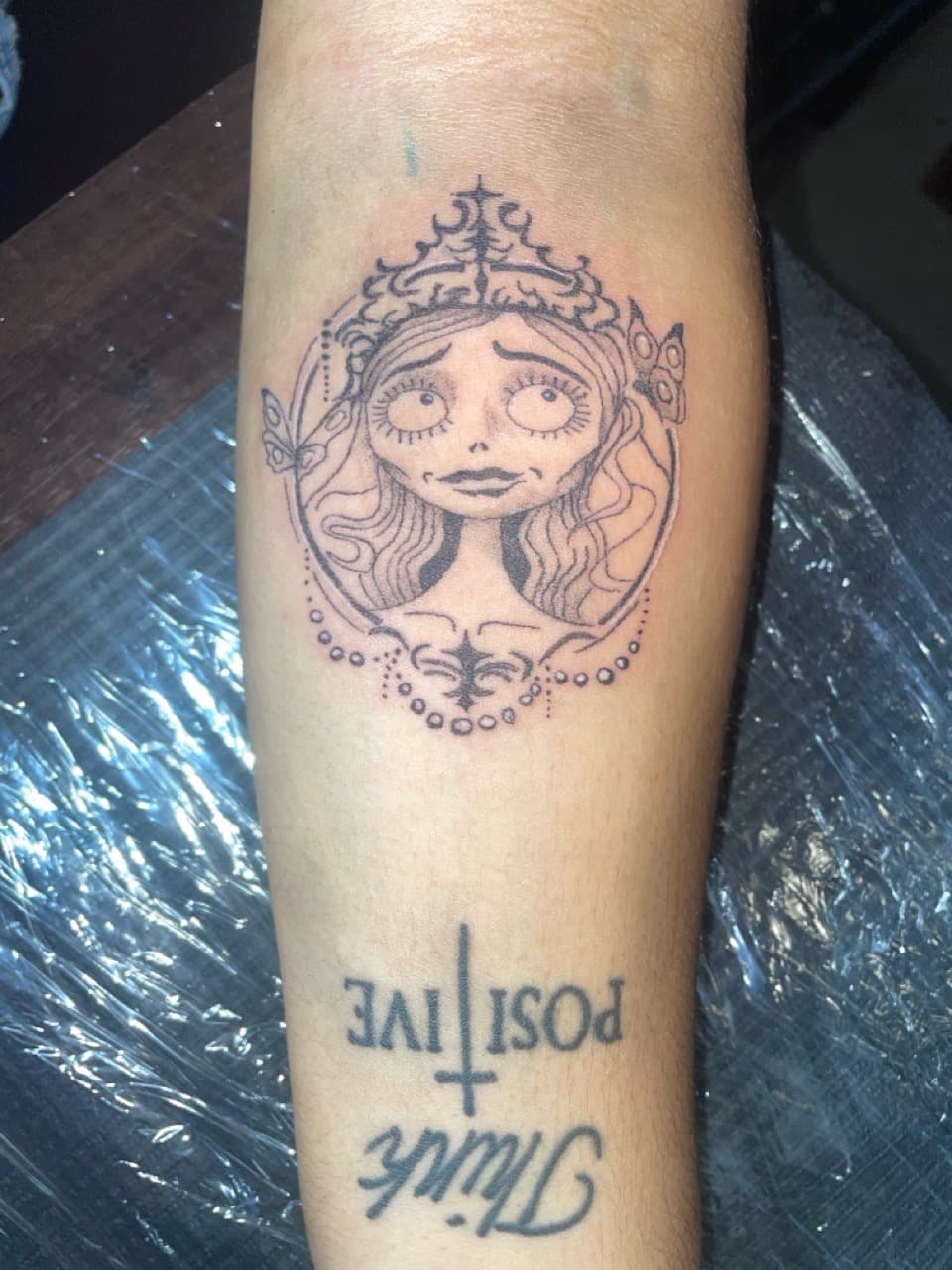 Black-work + Illustrative corpse bride tattoo on Forearm by 4oeMag_Tattoos on TattMe