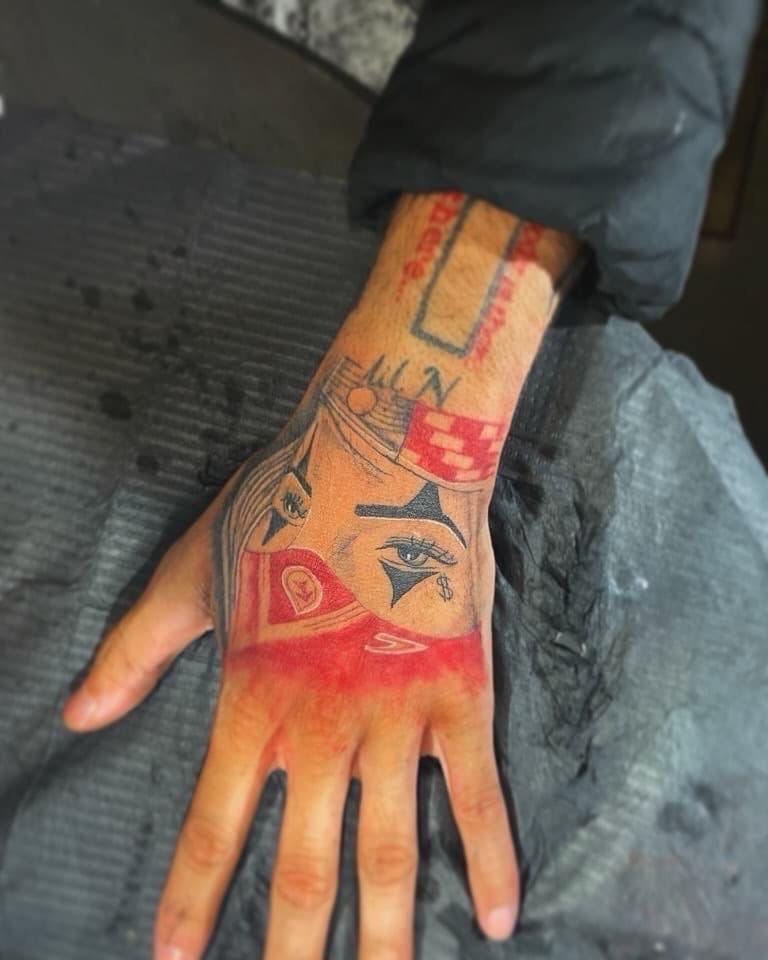 Chicano + Black & Grey woman tattoo on Hand by 4oeMag_Tattoos on TattMe