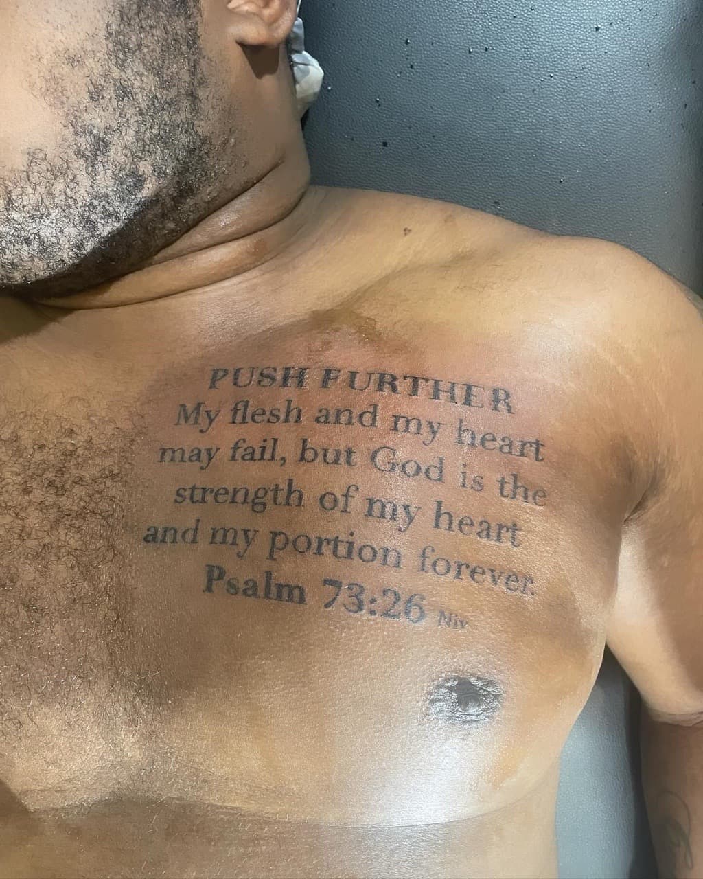 Lettering + Religious scripture tattoo on Chest by 4oeMag_Tattoos on TattMe