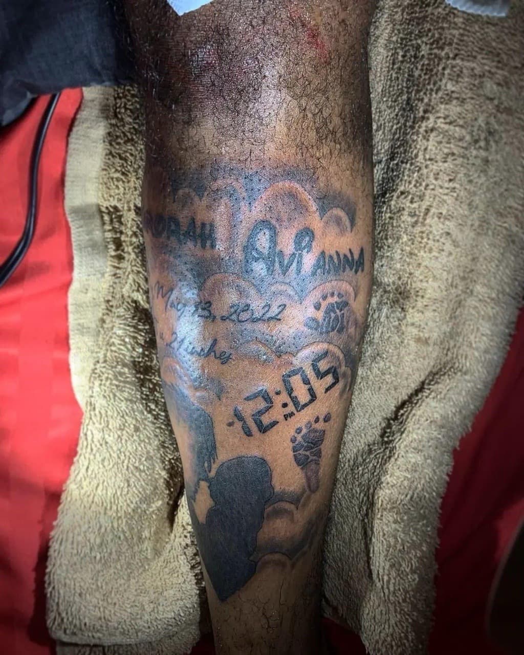 Lettering + Black & Grey names tattoo on Calf by 4oeMag_Tattoos on TattMe
