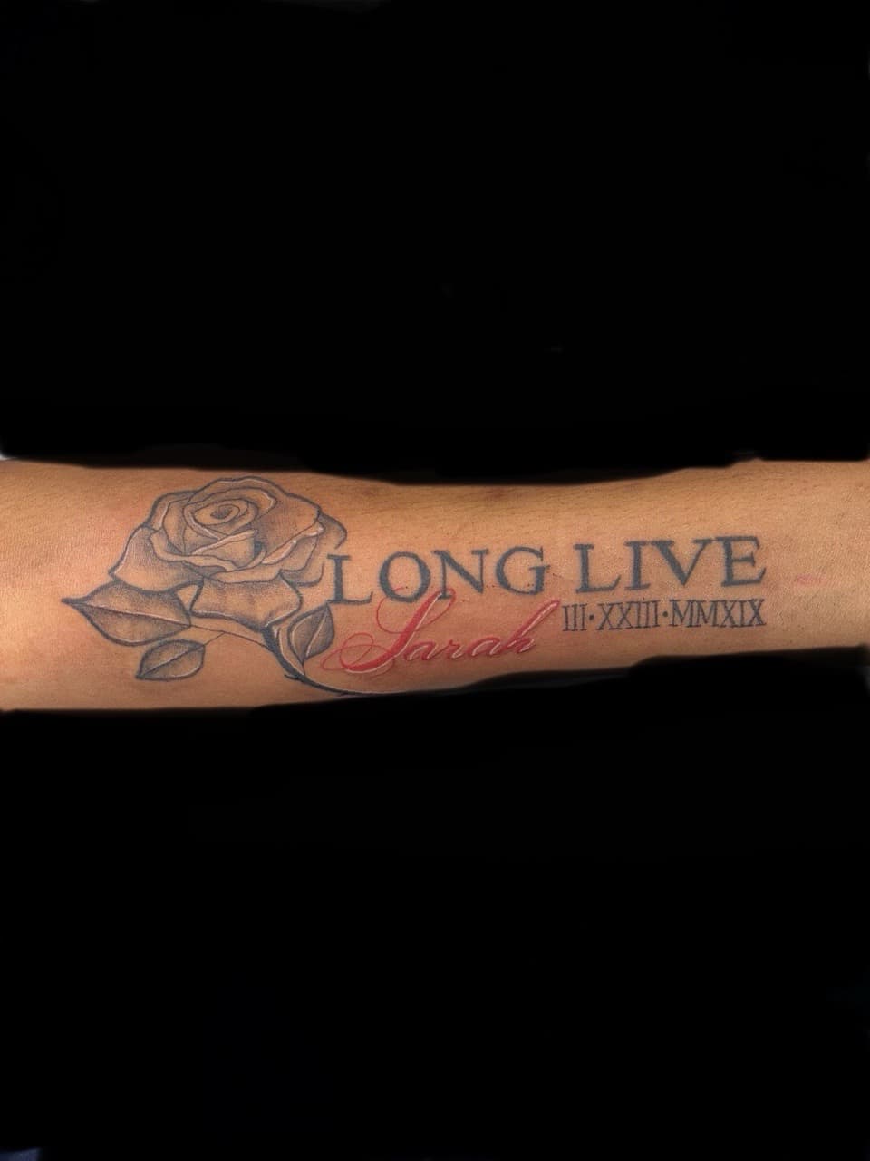 Black & Grey + Lettering rose tattoo on Forearm by 4oeMag_Tattoos on TattMe
