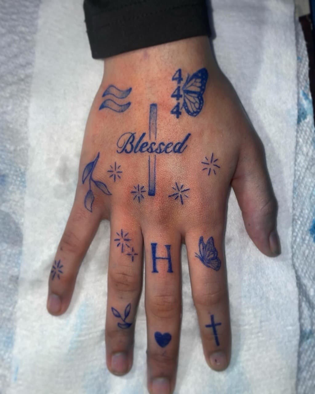 Fine Line + Lettering blessed tattoo on Hand by 4oeMag_Tattoos on TattMe