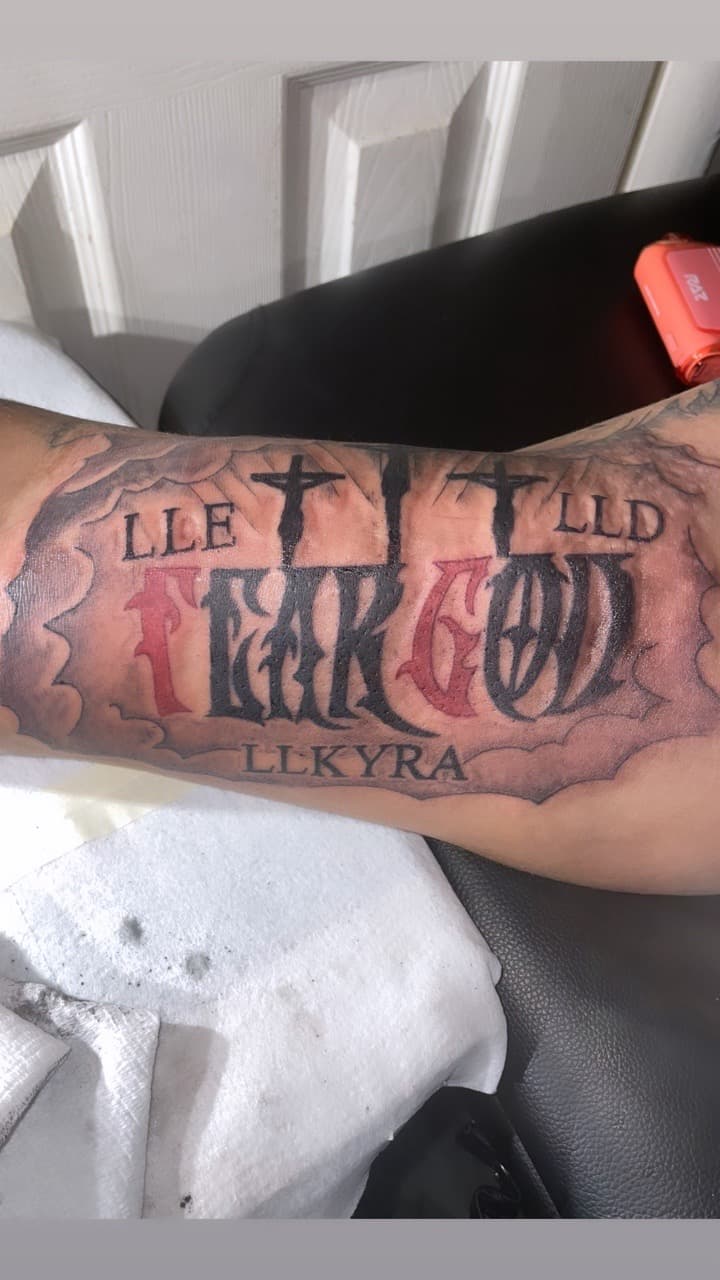 Lettering + Script crosses tattoo on Forearm by 4oeMag_Tattoos on TattMe