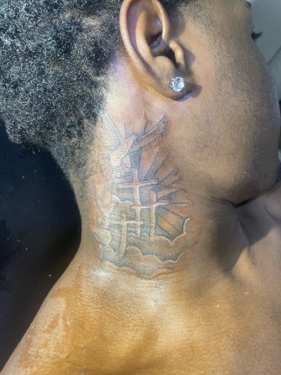 Black & Grey + Illustrative crosses tattoo on Neck (Side) by 4oeMag_Tattoos on TattMe