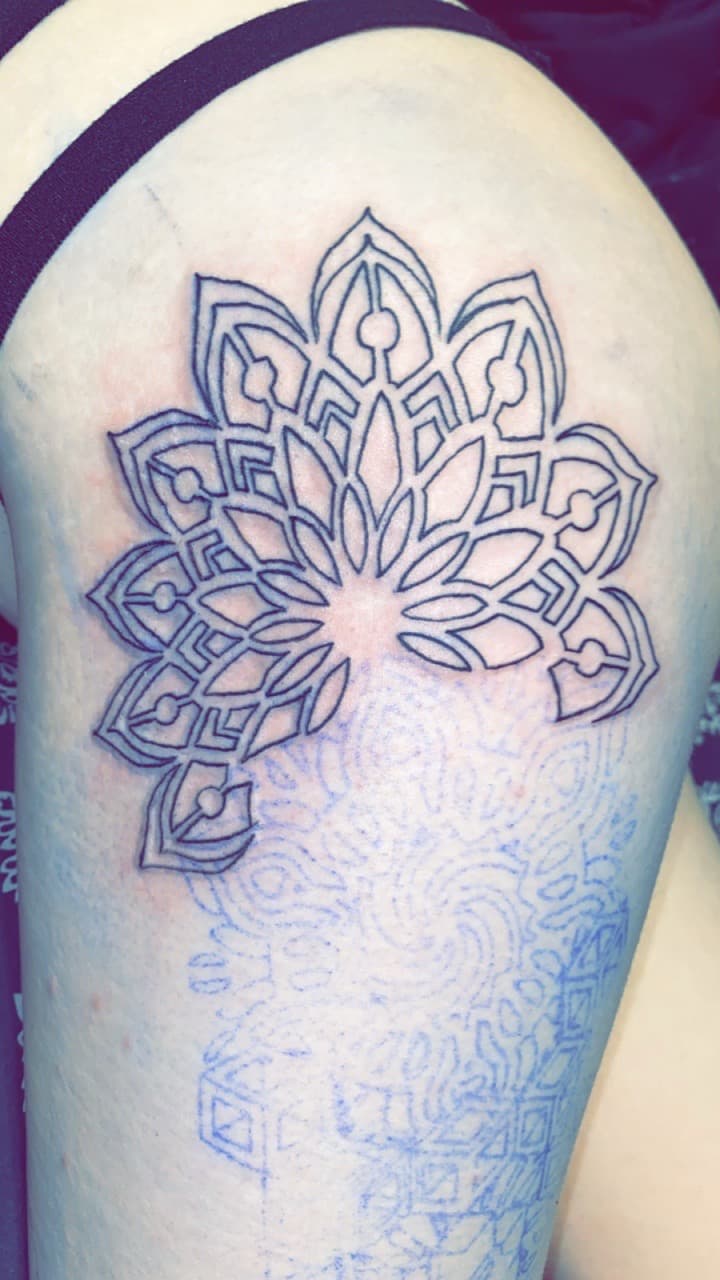 Mandala + Geometric flower tattoo on Thigh by The_plug_Tattoo._Co on TattMe