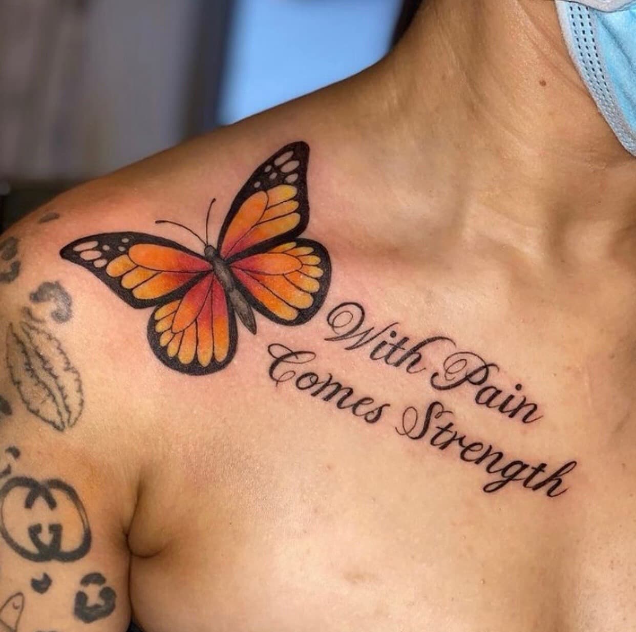 Color + Lettering butterfly tattoo on Shoulder by WhimsicalTATTS on TattMe