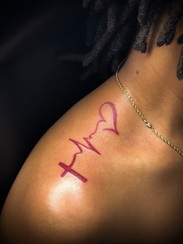 Fine Line + Minimalist cross tattoo on Shoulder by TNO_INK on TattMe