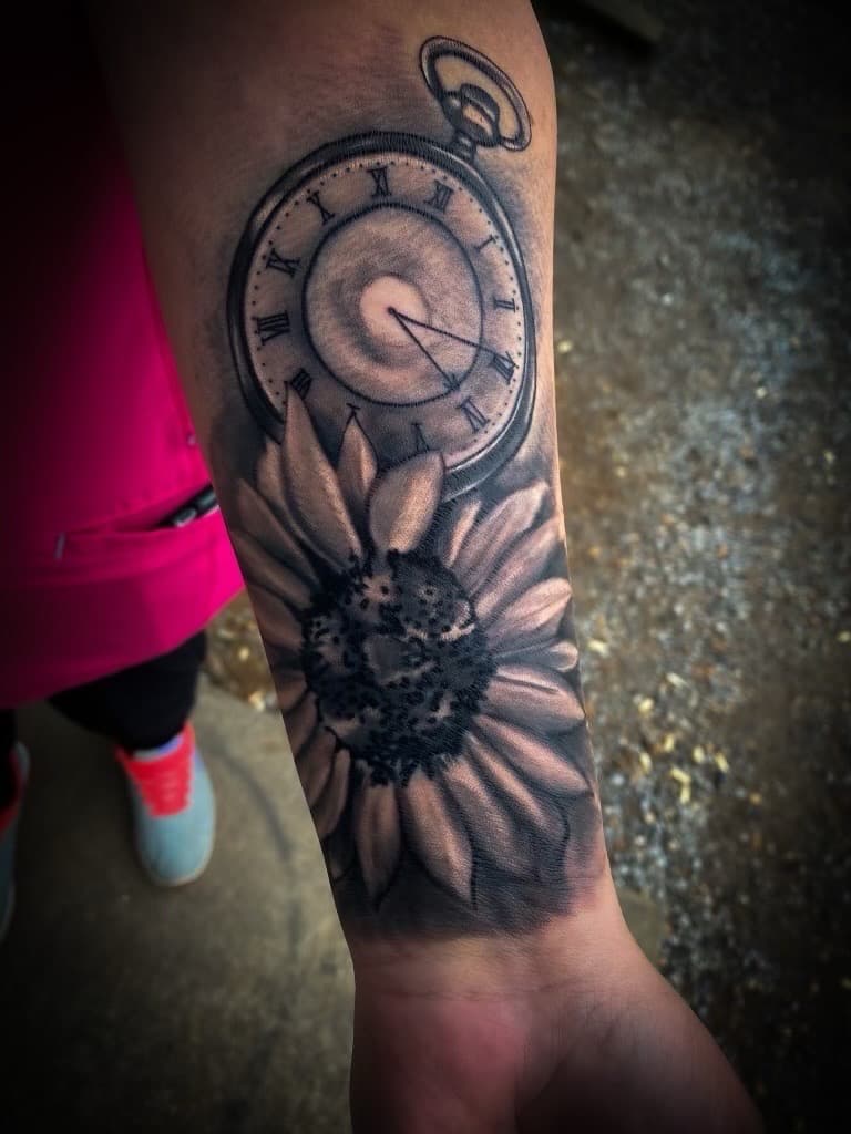 Black & Grey + Realism pocket watch tattoo on Forearm by TNO_INK on TattMe