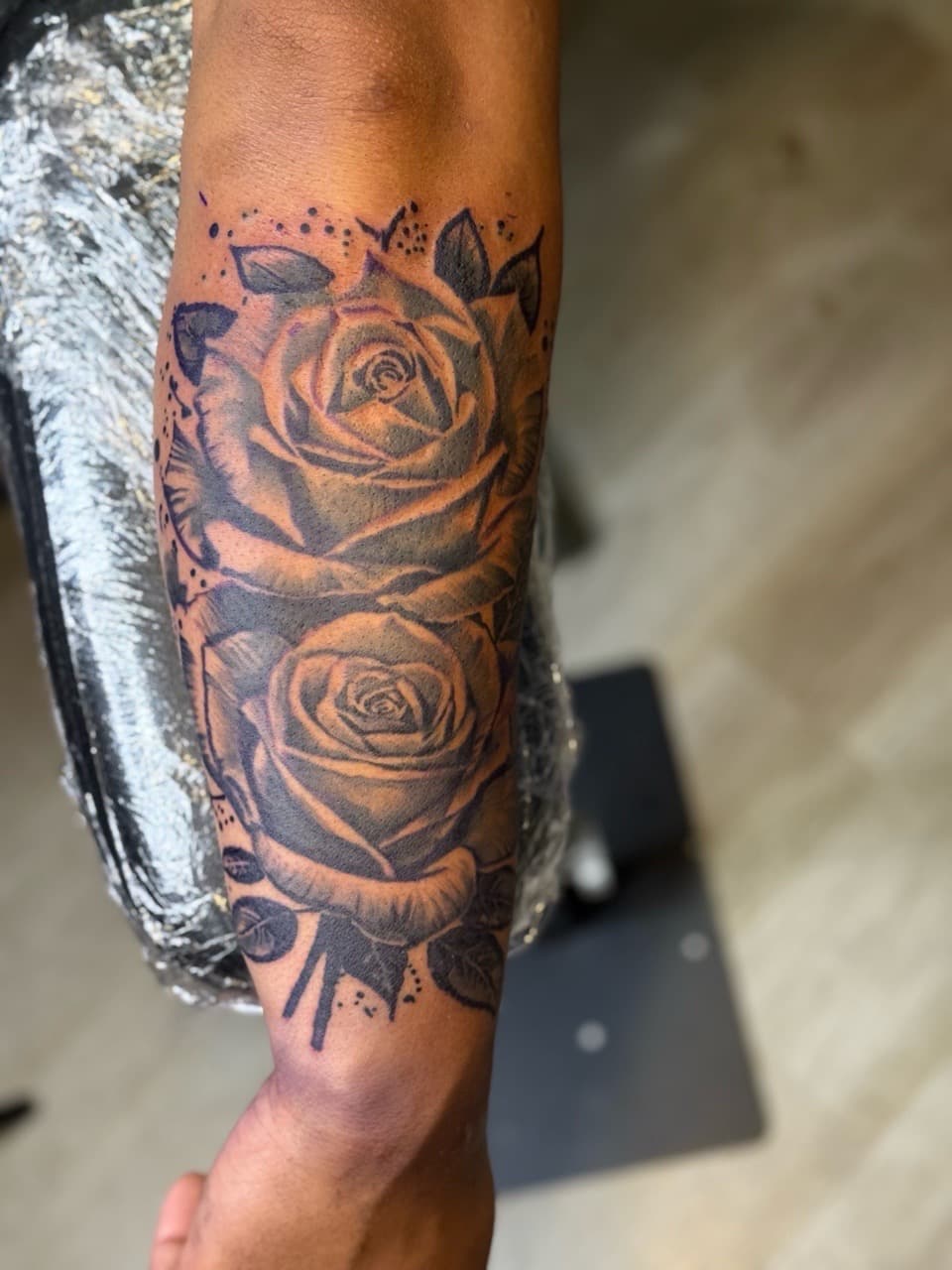 Black & Grey + Floral roses tattoo on Forearm by TNO_INK on TattMe