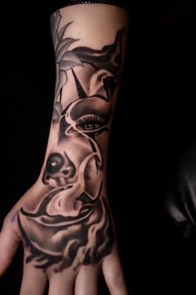 Black & Grey + Illustrative clown tattoo on Hand by TNO_INK on TattMe