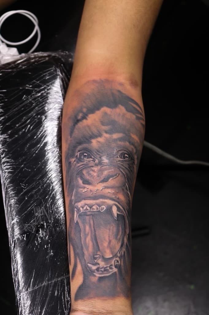 Realism + Black & Grey gorilla tattoo on Forearm by TNO_INK on TattMe