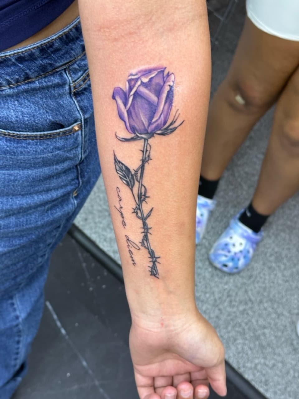 Color + Floral rose tattoo on Forearm by TNO_INK on TattMe