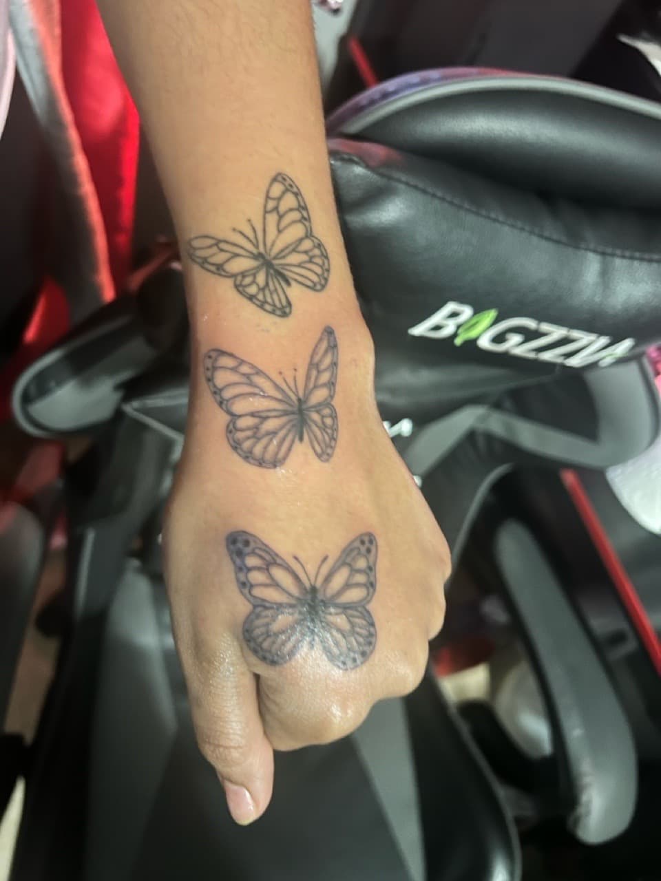 Fine Line + Black-work butterflies tattoo on Hand by Gifted_Artist on TattMe
