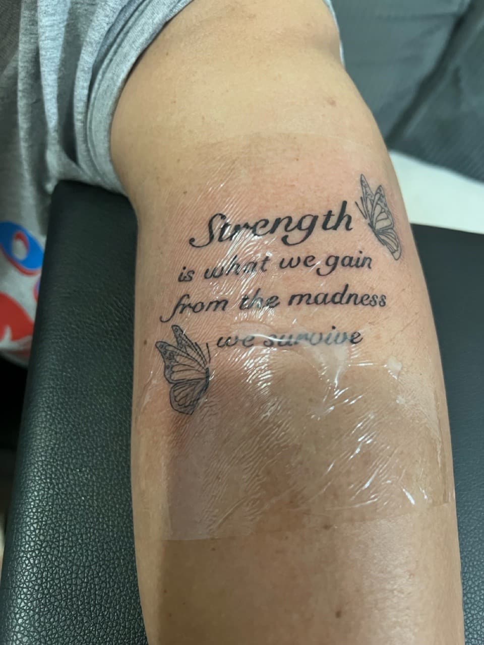 Lettering + Script butterflies tattoo on Upper Arm by Gifted_Artist on TattMe