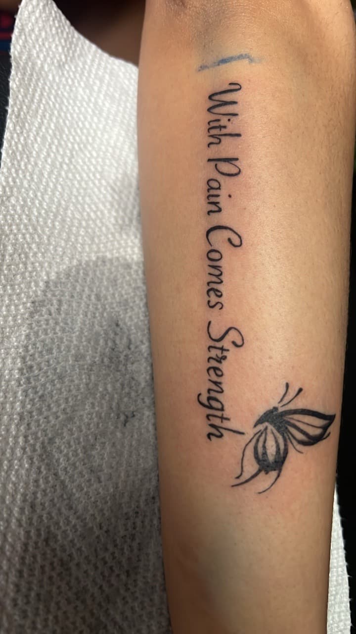 Lettering + Script butterfly tattoo on Forearm by Gifted_Artist on TattMe