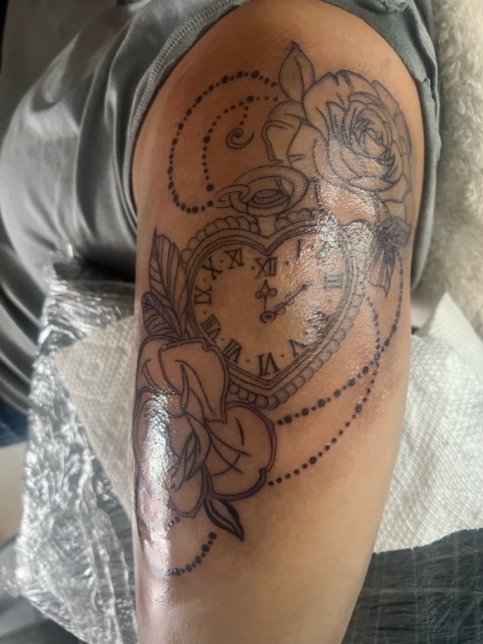 Fine Line + Illustrative roses tattoo on Upper Arm by Gifted_Artist on TattMe