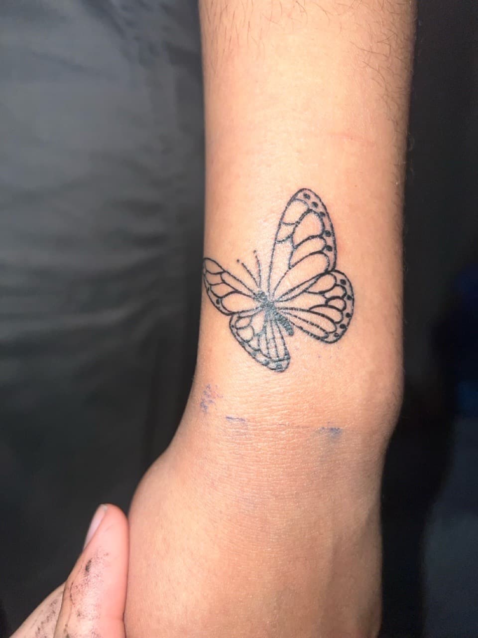 Fine Line + Minimalist butterfly tattoo on Wrist by Gifted_Artist on TattMe