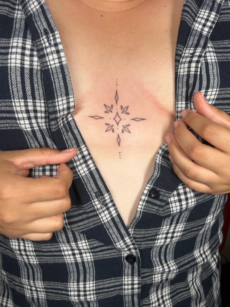 Fine Line + Minimalist star tattoo on Sternum by Myers_Tattoos on TattMe