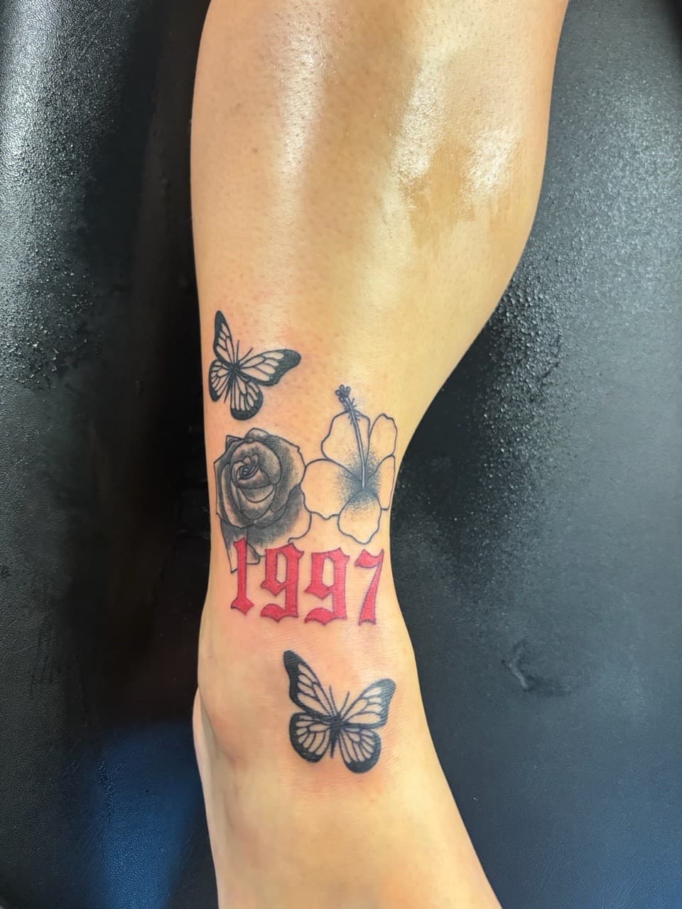 Fine Line + Black & Grey butterflies tattoo on Ankle by tattedbykayy on TattMe