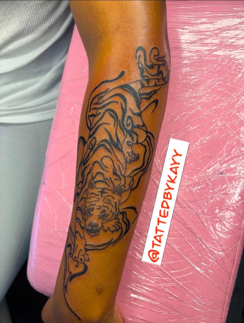 Line-work + Illustrative tiger tattoo on Forearm by tattedbykayy on TattMe