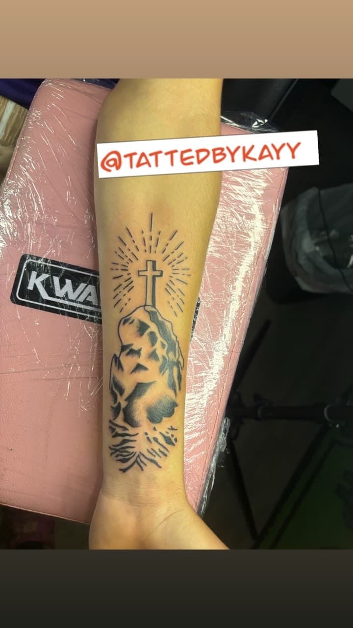 Black & Grey + Religious cross tattoo on Forearm by tattedbykayy on TattMe