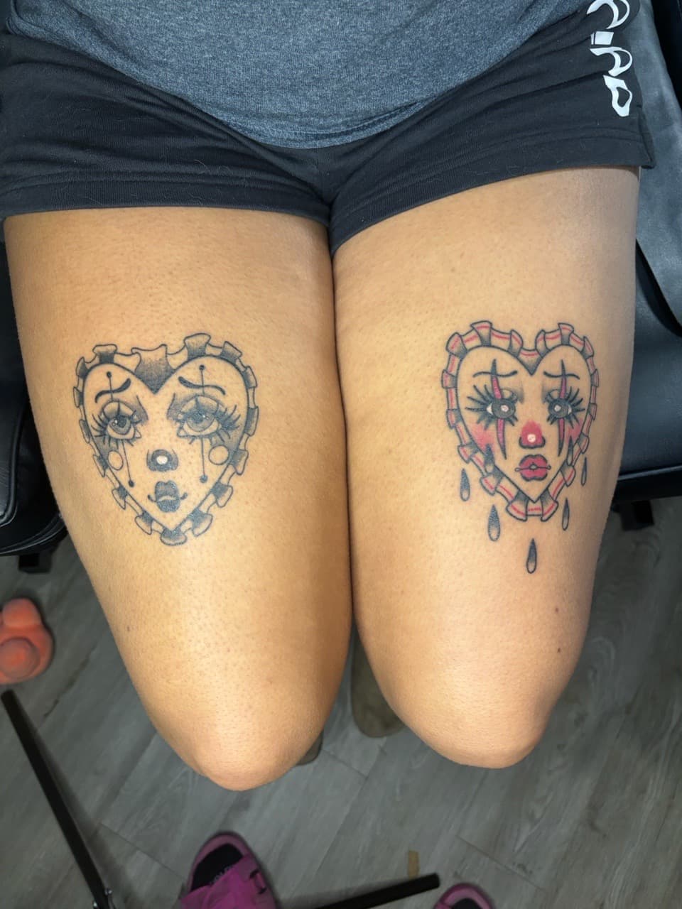 Traditional + Chicano clown tattoo on Thigh by tattedbykayy on TattMe