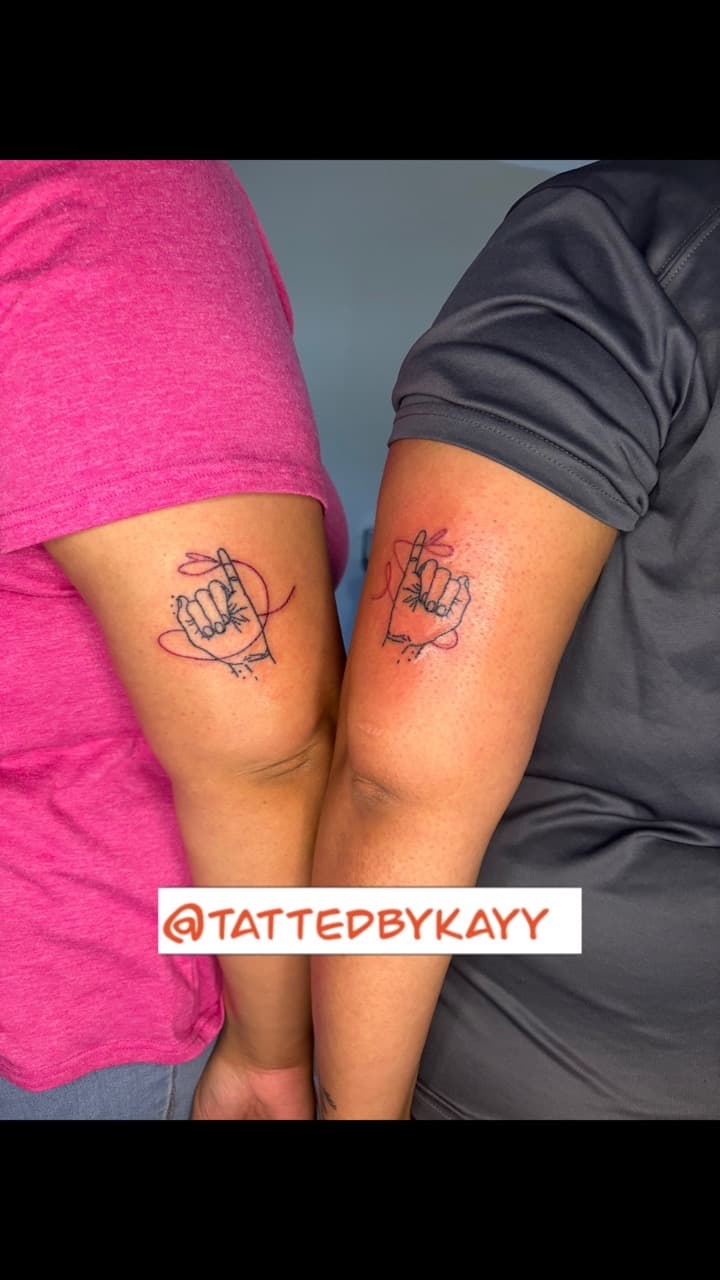 Fine Line + Minimalist pinky promise tattoo on Upper Arm by tattedbykayy on TattMe
