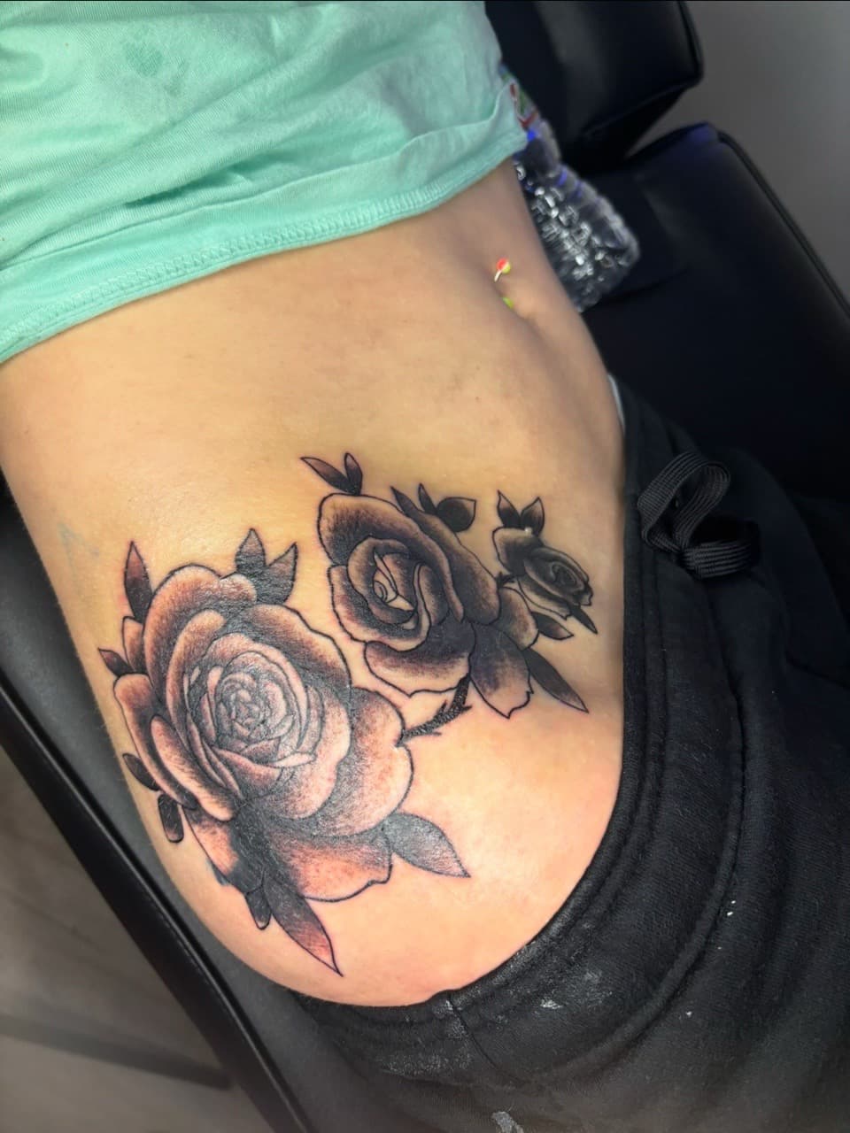 Black & Grey + Floral roses tattoo on Side (Torso) by tattedbykayy on TattMe