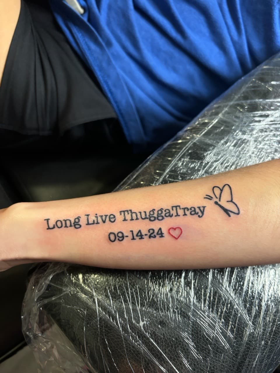 Lettering + Fine Line butterfly tattoo on Forearm by tattedbykayy on TattMe