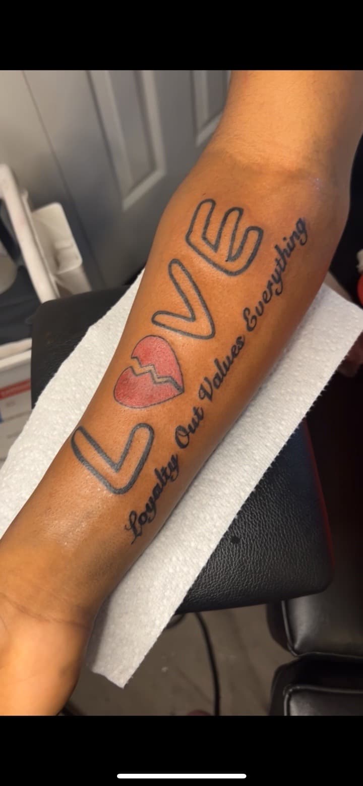Lettering + Script love tattoo on Forearm by tattedbykayy on TattMe