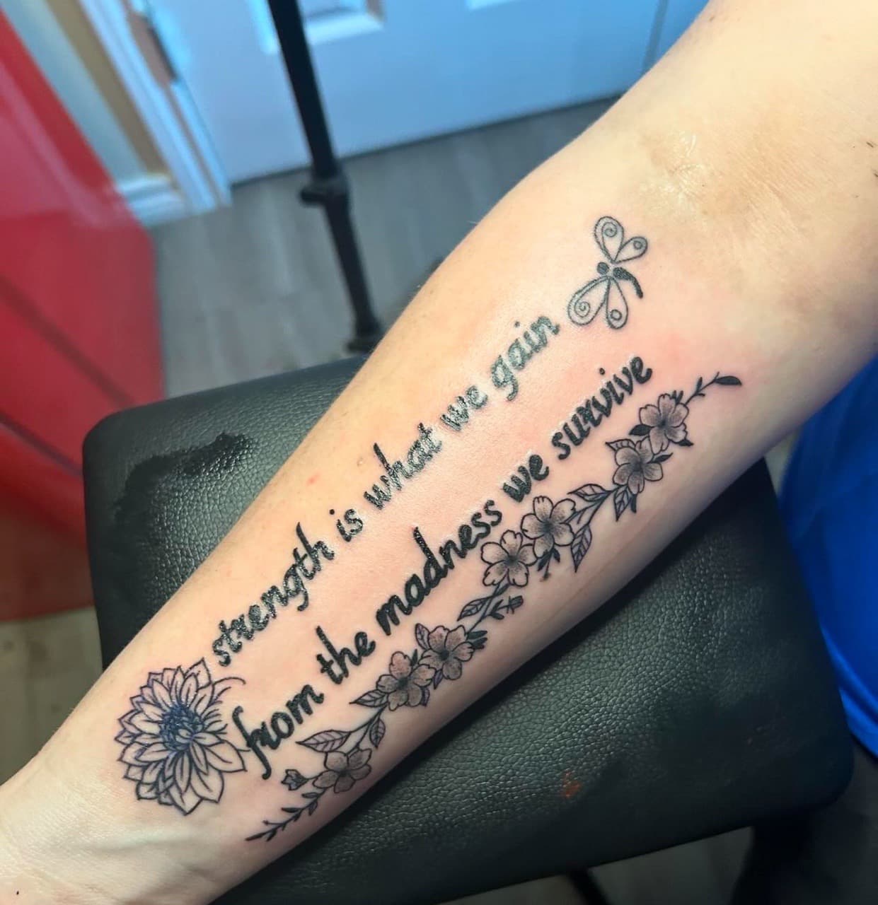Lettering + Script flowers tattoo on Forearm by tattedbykayy on TattMe