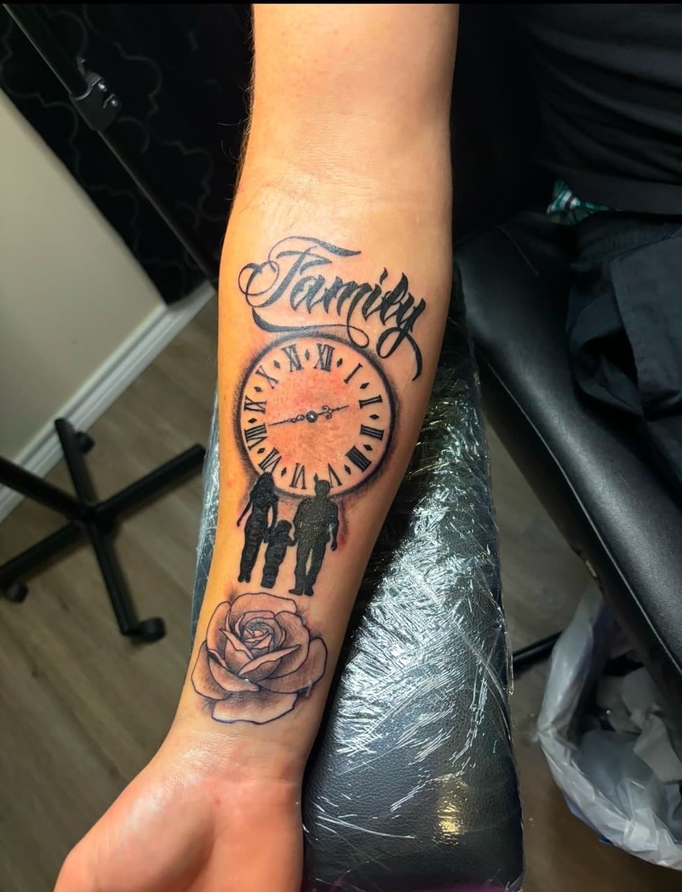 Lettering + Black & Grey family tattoo on Forearm by tattedbykayy on TattMe