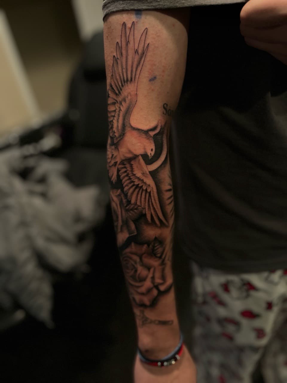 Black & Grey + Illustrative dove tattoo on Half Sleeve by Zay_Inkz on TattMe