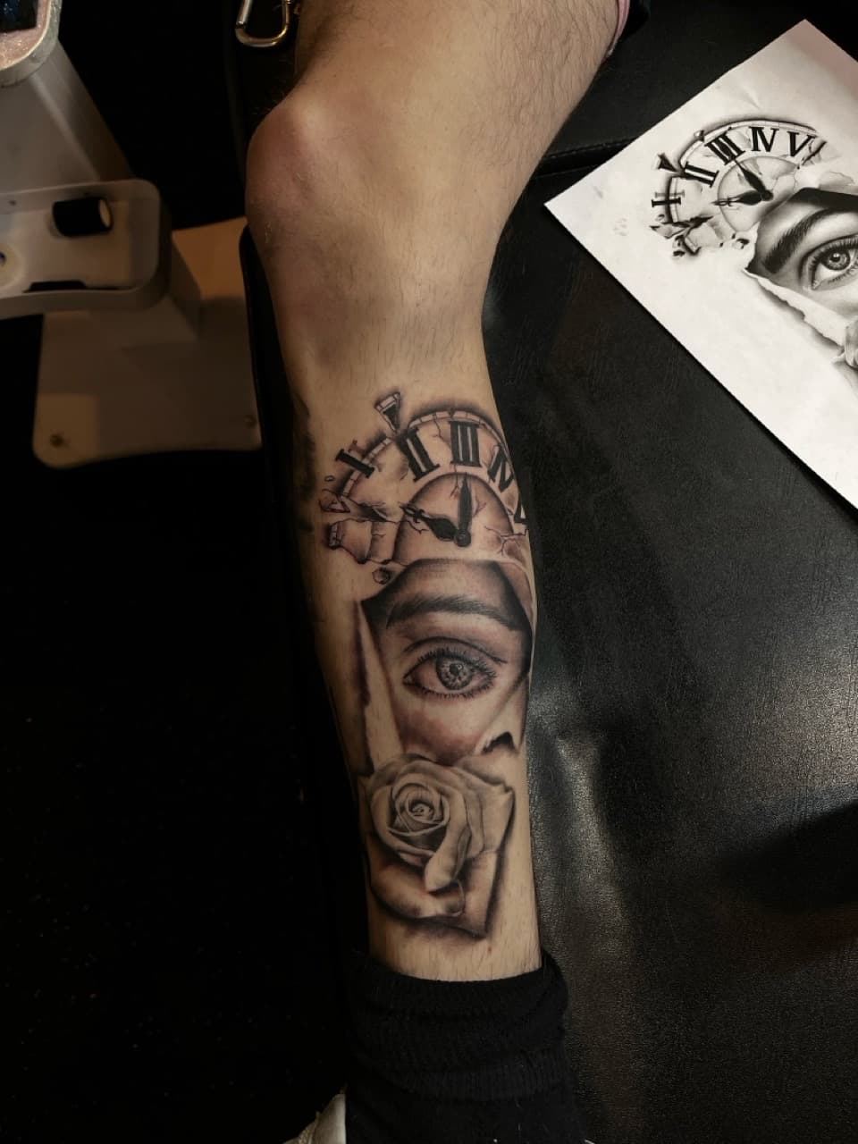Black & Grey + Realism eye tattoo on Shin by Zay_Inkz on TattMe