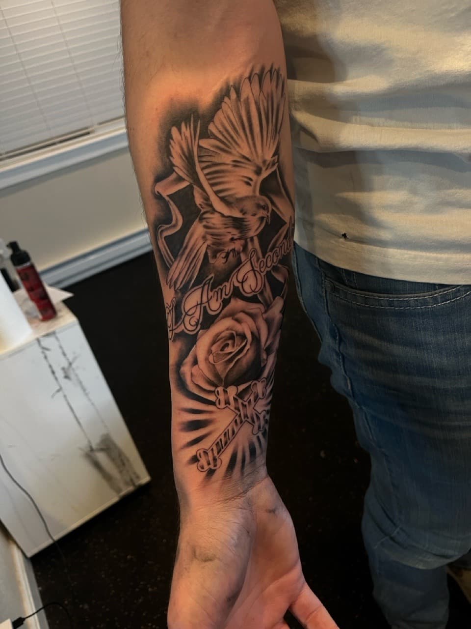 Black & Grey + Lettering dove tattoo on Forearm by Zay_Inkz on TattMe